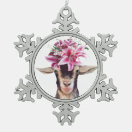 ピータークリスマスオーナメントリリー山羊 スノーフレークピューターオーナメント