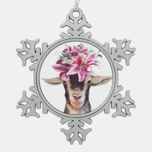 ピータークリスマスオーナメントリリー山羊 スノーフレークピューターオーナメント (正面)