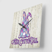 ピーターコットンテールパープルプリドイースターバニー スクエア壁時計 (傾斜)