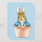 ピーターザウサギが植物に座るポット サンキューカード (正面/裏面)