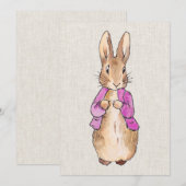 ピーターザラビットのピンクのジャケット　ベージュのリネン質感 招待状 (正面/裏面)