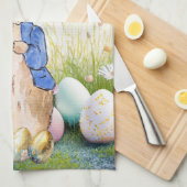 ピーターザラビットイースターエッグとワイルドフラワー キッチンタオル (四つ折り)