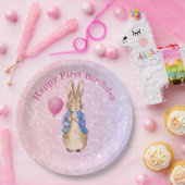 ピーターザラビットハッピー最初の誕生日ピンクグリッター ペーパープレート (パーティー)