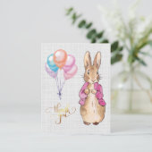 ピーターザラビットピンクのジャケットグレーのリネン サンキューカード (スタンド正面)