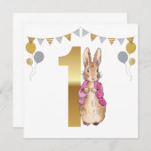 ピーターザラビットピンクジャケットファースト誕生日 招待状 (正面/裏面)