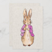 ピーターザラビットピンクジャケットベージュリネンのテクスチャ 招待状 (正面/裏面)