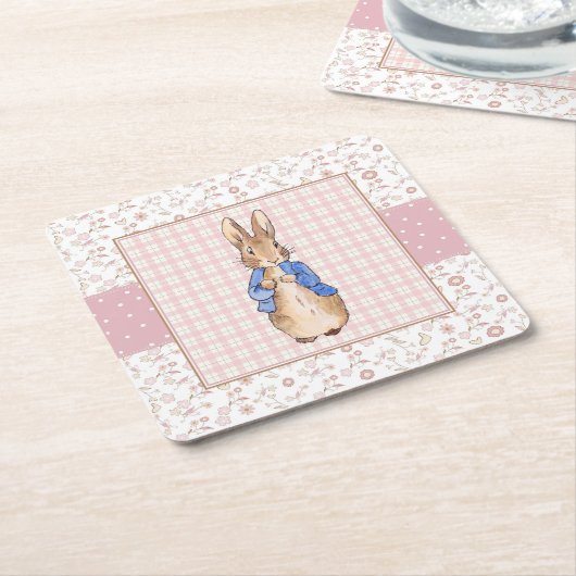 ピーターザラビットピンクジャケット スクエアペーパーコースター (アングル)