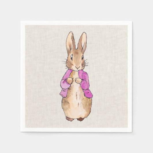 ピーターザラビットピンクジャケットbeige linenテクスチャ スタンダードカクテルナプキン (正面)
