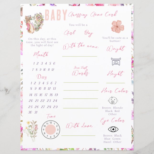 ピーターザラビットピンクフローラガールベビーシャワー (正面)