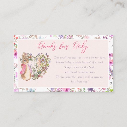 ピーターザラビットピンクフローラガールベビーシャワー エンクロージャーカード (正面)