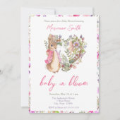 ピーターザラビットピンクフローラガールベビーシャワー 招待状 (正面)
