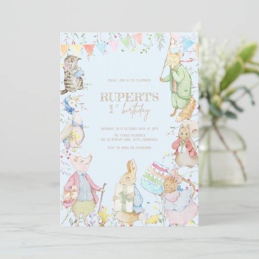 ピーターザラビットファーストブルー誕生日 招待状 (スタンド正面)