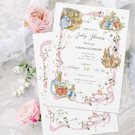 ピーターザラビットワイルドフラワーリボン赤ちゃんシャワー 招待状