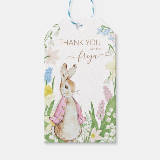 ピーターザラビット春開花ピンクベビーシャワー ギフトタグ (正面)