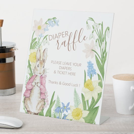 ピーターザラビット春開花ピンクベビーシャワー 台座サイン (インサイチュ)
