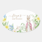 ピーターザラビット春開花ピンクベビーシャワー 楕円形シール (正面)