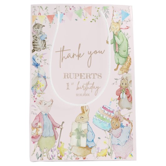 ピーターザラビット1stバースデーガールピンク ミディアムペーパーバッグ (正面)