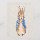 ピーターザラビット ベージュの麻の背景 招待状 (正面/裏面)