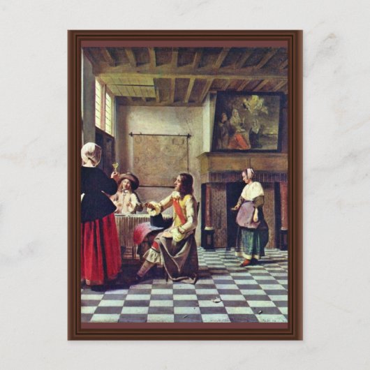 ピーターデ王に二人の男と酒を飲んでいる女性( ポストカード (正面)