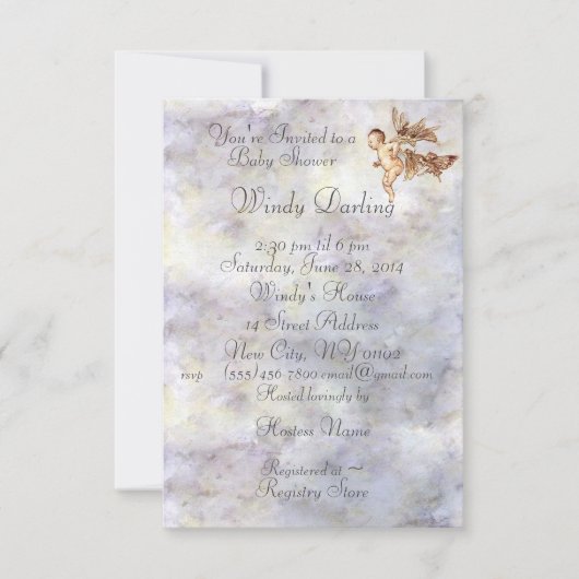 ピーターパンの青いベビーはFairiesShower Inviと飛びます セーブザデート (正面)