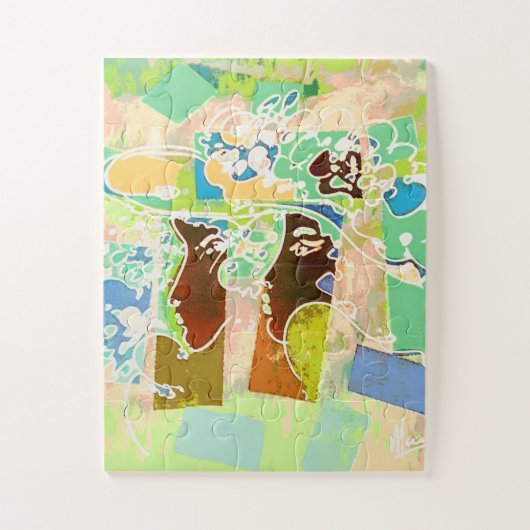 ピーターマックスカラフル水色フローラハットガールズ ジグソーパズル (縦)