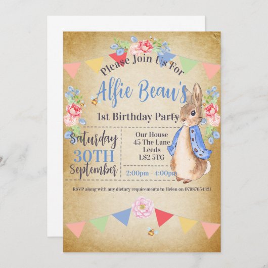 ピーターラビットのパーティー招待状 招待状 (正面/裏面)