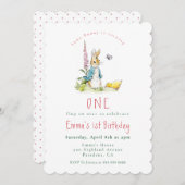 ピーターラビットの女の子 誕生日1歳 招待状 (正面/裏面)