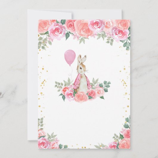 ピーターラビットピンクフローラガール誕生日招待状 招待状 (裏面)