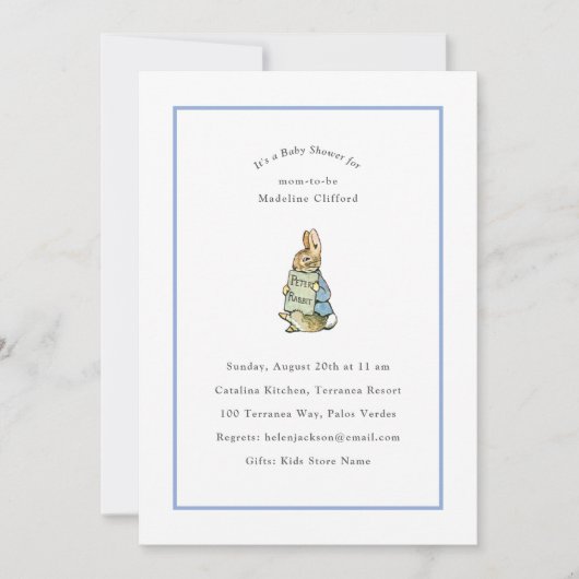ピーターラビットブルーとホワイトヴィンテージベビーシャワー 招待状 (正面)