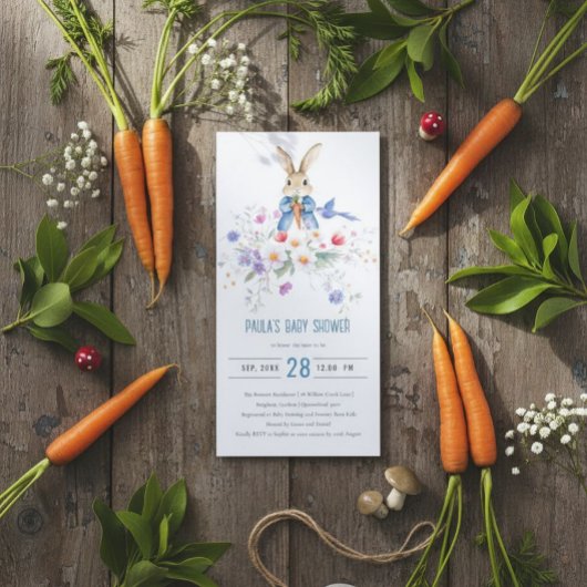 ピーターラビットブルーボーイフローラベビーシャワー招待状 サンキューカード