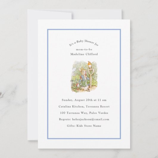 ピーターラビットブルーヴィンテージベビーシャワー 招待状 (正面)