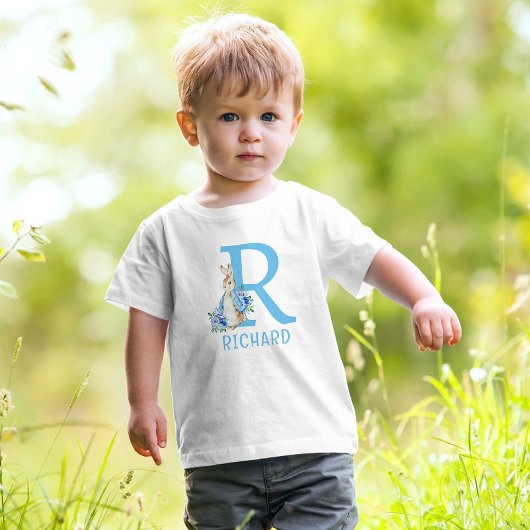 ピーターラビット男の赤ちゃんモノグラム名ベビーTシャツ ベビーTシャツ
