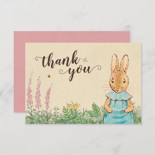 ピーターラビット | 女の子の赤ちゃん 誕生日 - サンクス サンキューカード (正面/裏面)