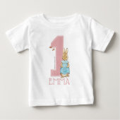 ピーターラビット | 赤ちゃんの女の子の1歳の誕生日 - 名前 ベビーTシャツ (正面)