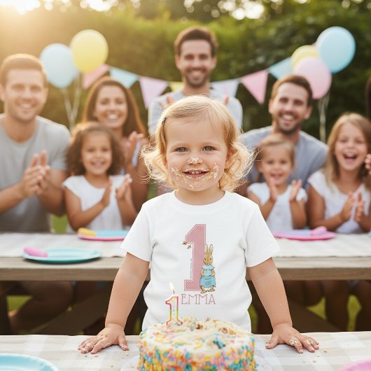 ピーターラビット | 赤ちゃんの女の子の1歳の誕生日 - 名前 ベビーTシャツ