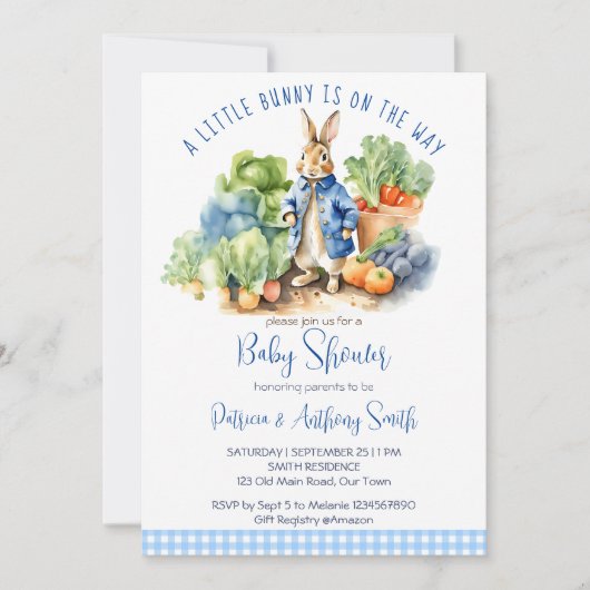 ピーターラビット 赤ちゃん男の子 ベビーシャワー 招待状 (正面)