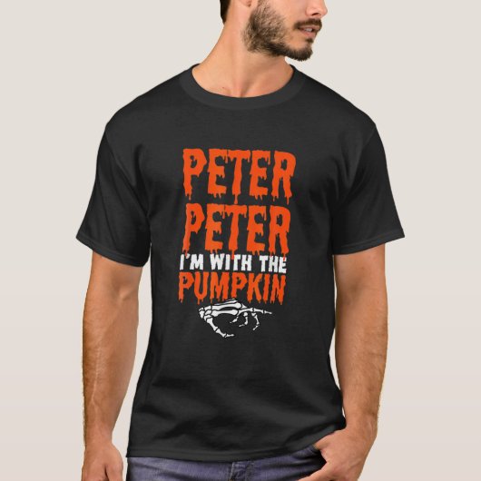 ピーター私はカボチャのハロウィーンの衣装クープルを着ている Tシャツ (正面)