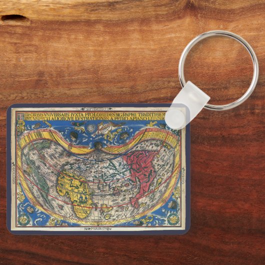 ピーター・アピアンによる1520年のハート型世界地図 キーホルダー (正面)