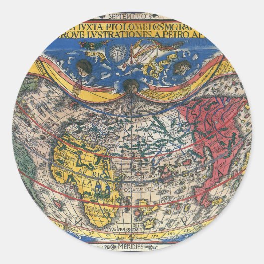 ピーター・アピアンによる1520年のハート型世界地図 ラウンドシール (正面)
