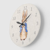 ピーター・ザ・ウサギのベージュのリネンの背景 ラージ壁時計 (傾斜)