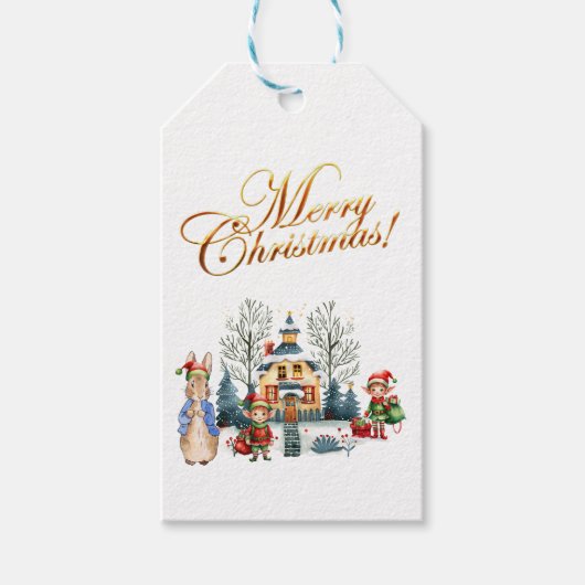 ピーター・ザ・ラビットとクリスマス小妖精や小人 ギフトタグ (正面)