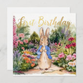 ピーター・ザ・ラビットの庭でのピーター1歳の誕生日 招待状 (正面/裏面)