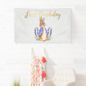 ピーター・ザ・ラビットグレーのリネン1歳の誕生日 横断幕 (インサイチュ)