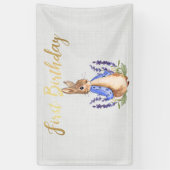 ピーター・ザ・ラビットグレーのリネン1歳の誕生日 横断幕 (縦)