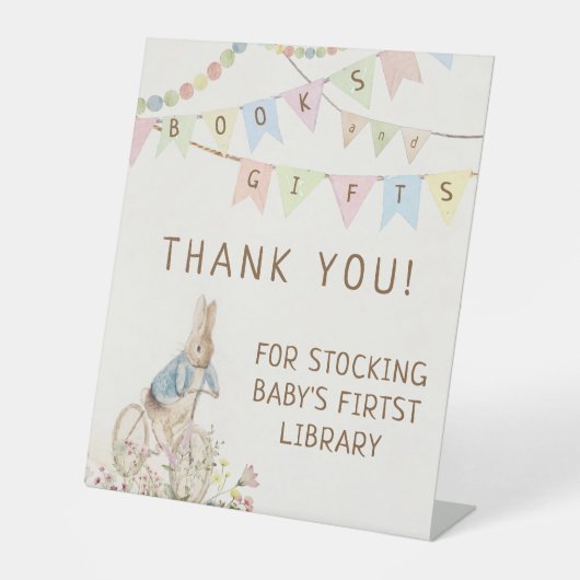 ピーター・ザ・ラビットバニーの本と贈り物サイン 台座サイン (正面)