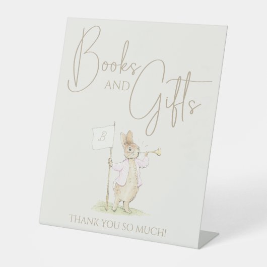 ピーター・ザ・ラビットバニーの本と贈り物ピンクのサイン 台座サイン (正面)