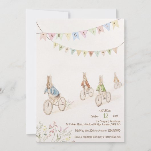 ピーター・ザ・ラビットバニー男女兼用・ベイビー・シャワー 招待状 (正面)