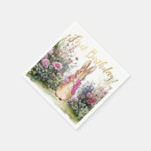 ピーター・ザ・ラビットピンクのジャケットが庭に スタンダードカクテルナプキン (角)