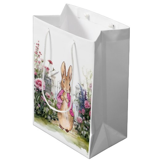 ピーター・ザ・ラビットピンクの上着を庭で ミディアムペーパーバッグ (正面アングル)