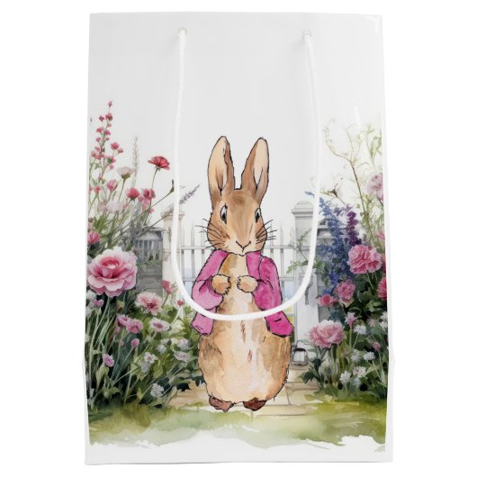 ピーター・ザ・ラビットピンクの上着を庭で ミディアムペーパーバッグ (裏面)